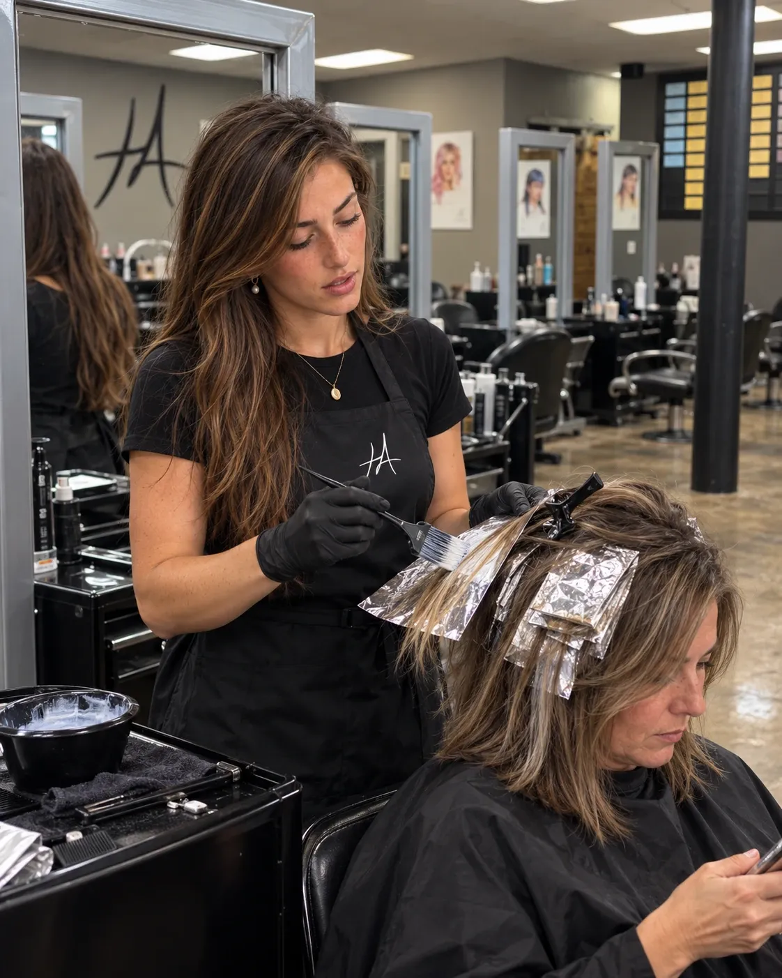 Cosmetology student placing foils at the Salina campus